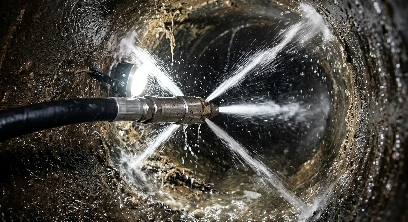 High-pressure hydro jetting nozzle cleaning sewer pipe for Sewer Cleanout in Garden Grove